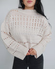 CREAM KNIT DETAILED SWEATER